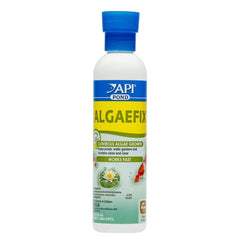 API POND ALGAEFIX shown in clear pond water with healthy fish.