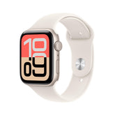 Apple Watch SE 3 with Starlight aluminum case on wrist, durable everyday wear.