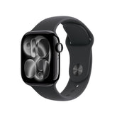 Apple Watch Series 11 appearance with jet black aluminum case for everyday wear.