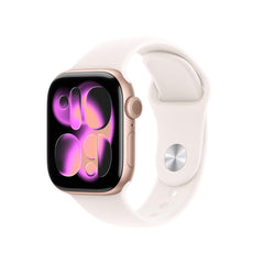Apple Watch Series 11 with rose gold aluminum case and light blush band for all-day comfort.