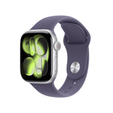 Apple Watch Series 11 on-wrist with purple fog band for all-day activity tracking.