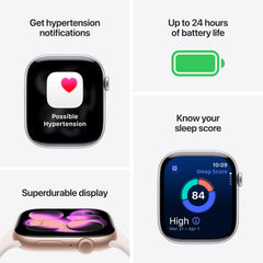 Apple Watch Series 11 on wrist with band showing all-day fitness tracking.