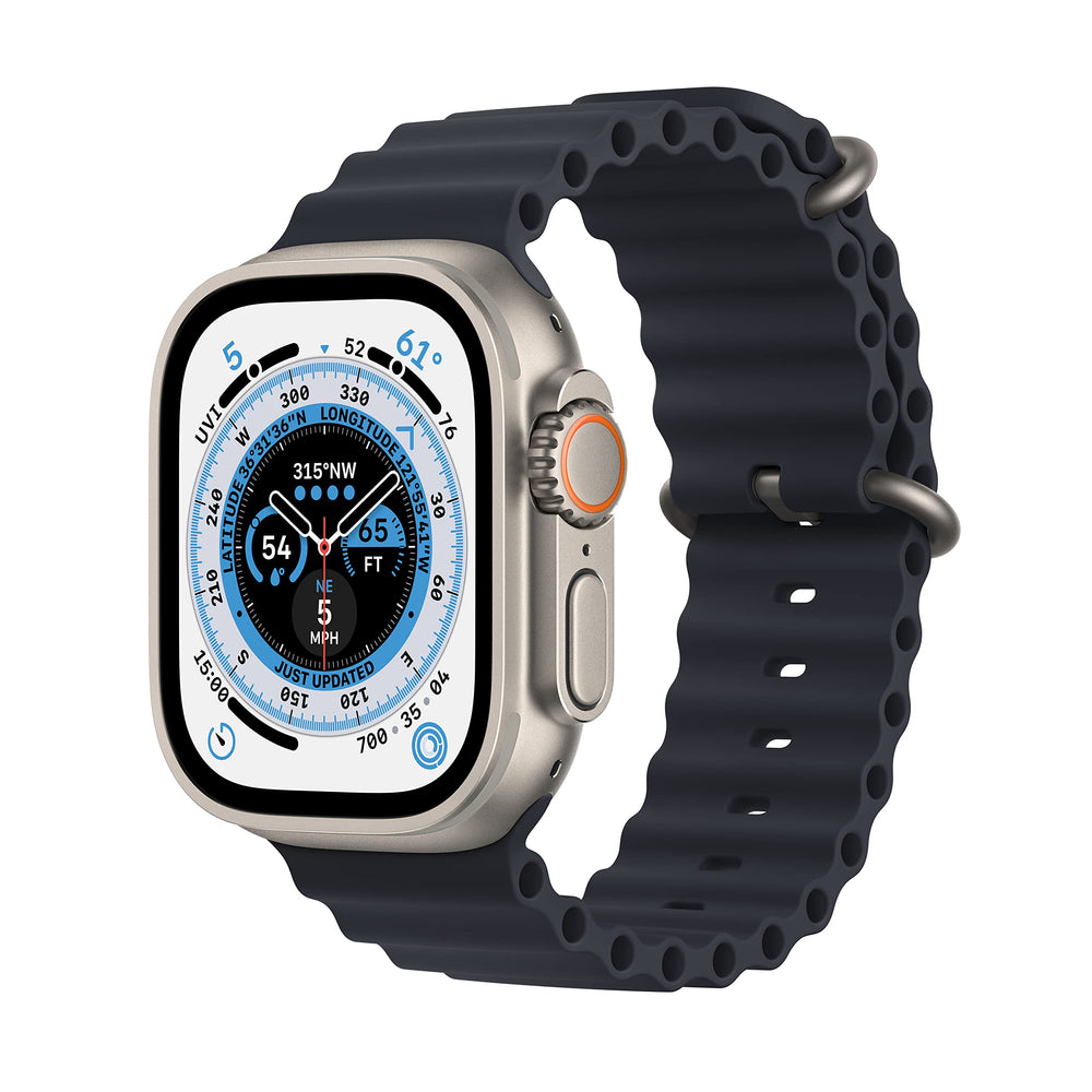 Apple Watch Ultra with titanium 49mm case for rugged use.
