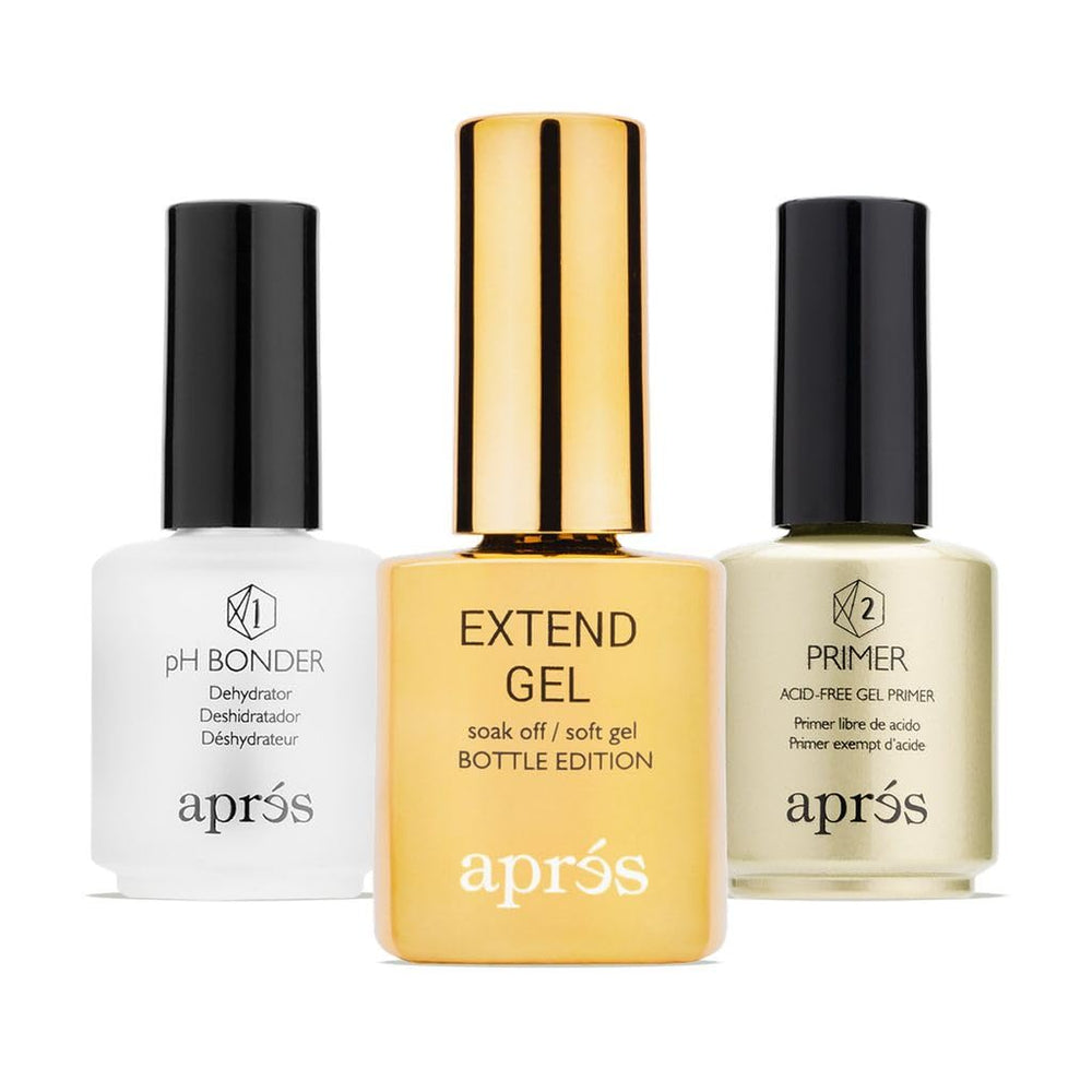 APRÉS Gel-X Extend Gel in the gold bottle for strong, flexible nails.