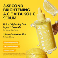 APRILSKIN A.C.E Serum bottle cap close-up highlighting spill-free daily use.