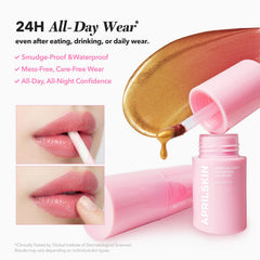 APRILSKIN wipe-off tint on lips after damp cloth removal