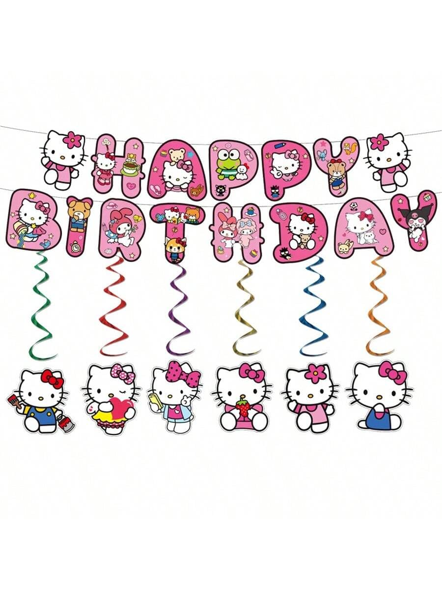 AQHOFSV cat hanging swirls and pink birthday banner for ceiling decoration, adds festive flair to parties.