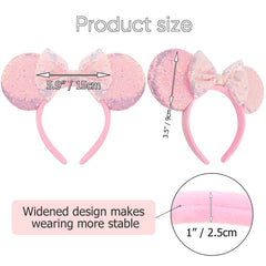 AQOKKA Minnie ears cosplay headband viewed from side with sparkling bow for party styling.