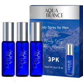 AQUA BLANCE three-scent body spray pack for men, ideal for daily freshness.
