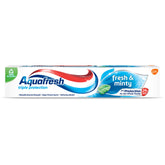 Aquafresh Triple Protection toothpaste tube front showing minty freshness for daily brushing.