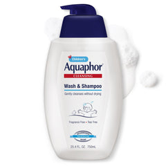 Aquaphor Children's Body Wash and Shampoo pump bottle offers gentle 2-in-1 cleansing for skin and hair.