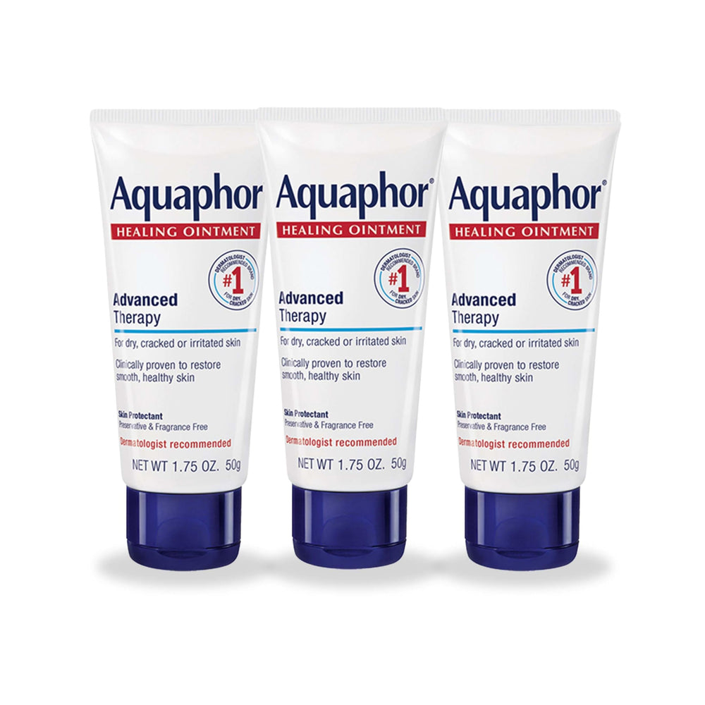 Aquaphor Healing Ointment front view tubes showing fragrance-free protection for dry skin