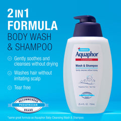 Aquaphor tear-free kids wash delivers a mild cleanse that rinses clean.