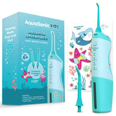 AquaSonic Kids' Water Flosser in Aquarium Adventures blue with kid-friendly grip