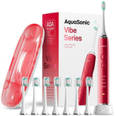 Aquasonic Vibe Ruby front view with sleek, ergonomic handle for comfortable daily brushing