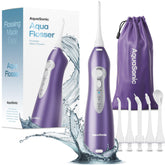 Aquasonic water flosser with rechargeable battery for portable cleaning