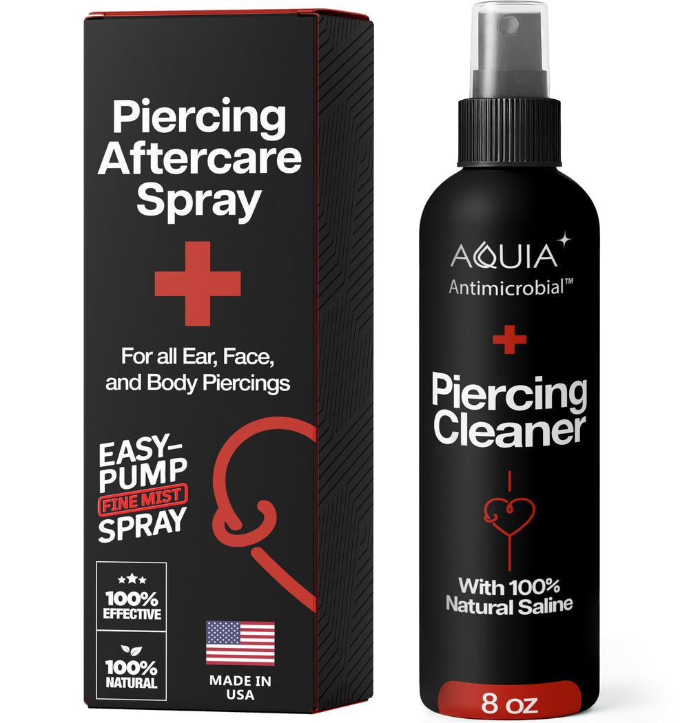 Aquia piercing-aftercare-spray bottle with a gentle mist for clean piercings.