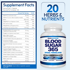 Arazo Blood Sugar 365 capsules close-up showing vegetarian pills.