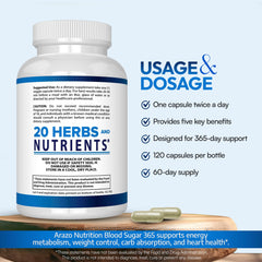 Arazo Blood Sugar 365 pills arranged for easy daily supplementation.