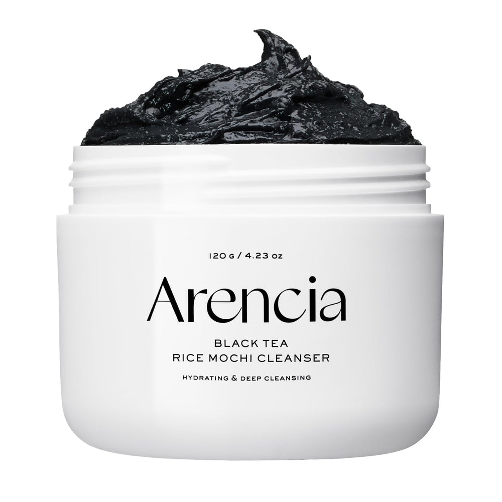 ARENCIA Black Tea Rice Mochi Cleanser packaging showcases premium formula for oily skin.