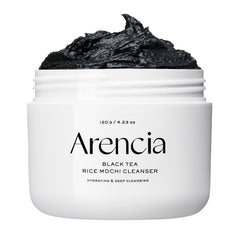 ARENCIA Black Tea Rice Mochi Cleanser packaging showcases premium formula for oily skin.