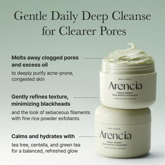 ARENCIA Green tea extract detail suggests antioxidant notes and refreshing feel.