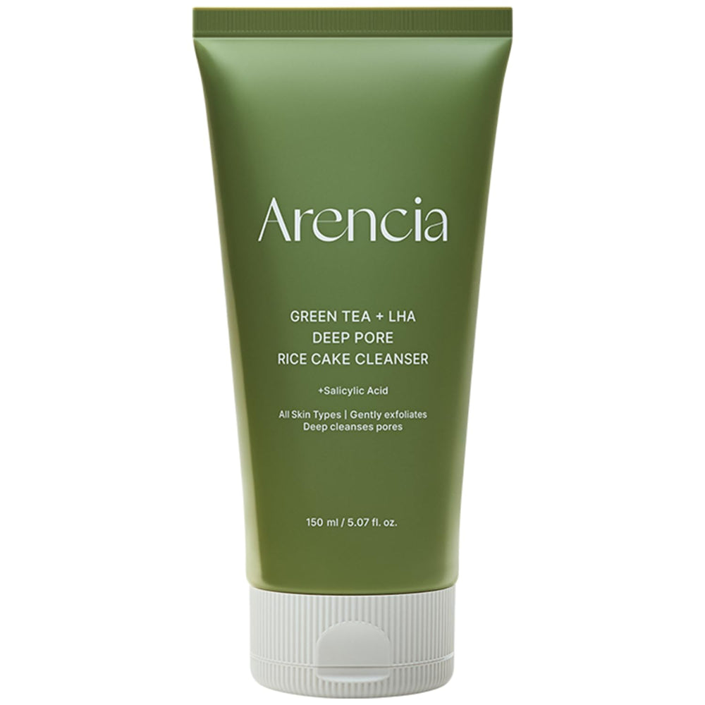 ARENCIA cleanser bottle showcasing salicylic acid and green tea for deep pore cleansing.