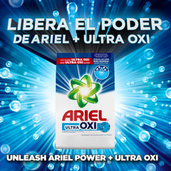 ARIEL Ultra Oxi Powder bottle front shows economy for 66 loads.