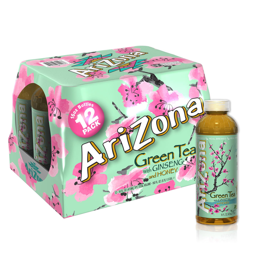 Arizona Green Tea with Ginseng and Honey 16oz bottles in a 12-pack for everyday refreshment.