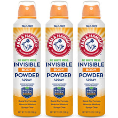 Arm & Hammer invisible body powder spray bottle for all-day freshness and moisture control.