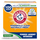 Arm & Hammer powder laundry detergent bottle front view, perfume- and dye-free.