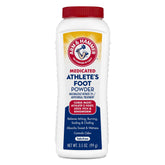 Arm and Hammer Athletes Foot Powder bottle with medicated formula for itching relief.