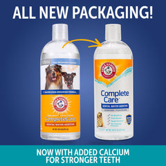 Arm & Hammer Dog Dental Water Additive poured into a dog's water bowl for easy daily use.