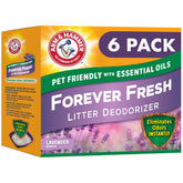 Arm & Hammer Forever Fresh deodorizer packaging shown; controls litter box odors.