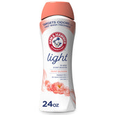 Arm & Hammer Light In-Wash Scent Booster bottle pouring long-lasting Peony Blossom fragrance.