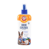 Arm & Hammer Pets Odor Control Spray bottle with blueberry coconut scent for dogs' fresh coat.