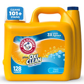 Arm & Hammer Plus OxiClean bottle front shows stain-fighting power