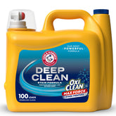 ARM & HAMMER Plus OxiClean Max Force Deep Clean bottle highlights stain removal power