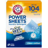 Arm & Hammer Power Sheets packaging shows a compact, mess-free laundry solution.