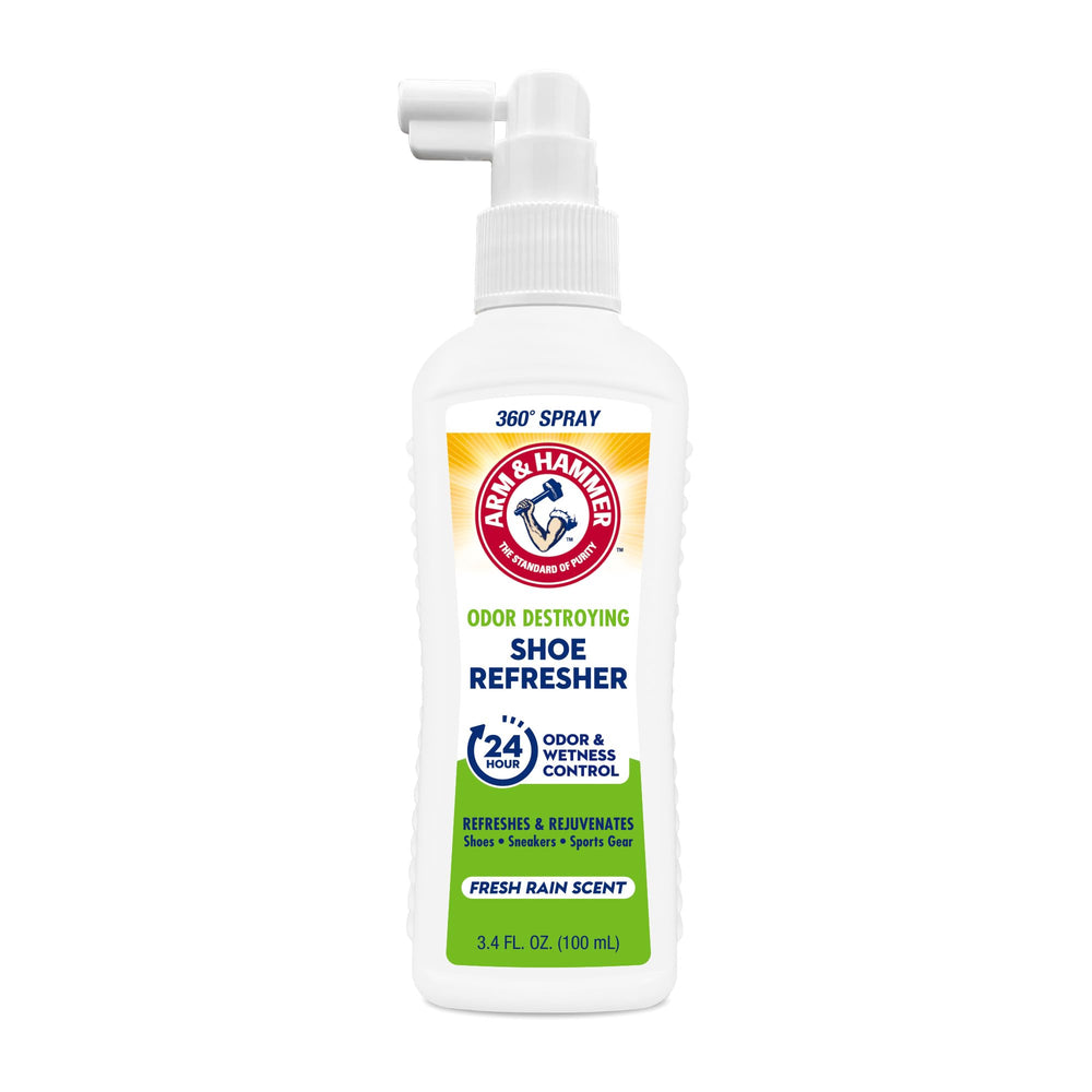 Arm & Hammer Shoe Refresher Spray bottle for all-day odor control.