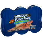 Armour Star Potted Meat can on pantry shelf, ready-to-eat protein.