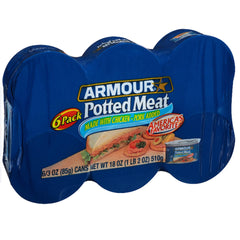 Armour Star Potted Meat can on pantry shelf, ready-to-eat protein.