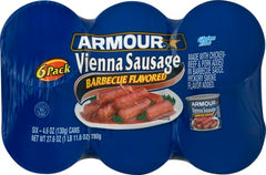 Armour Star Vienna Barbecue Sausage open can reveals tangy sauce.