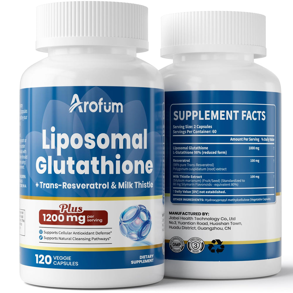 Arofum liposomal glutathione bottle shows high-absorption 1000 mg formulation