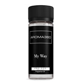 Aroma360 My Way Pro-Pod bottle close-up highlighting Tuscan leather for a luxurious scent.