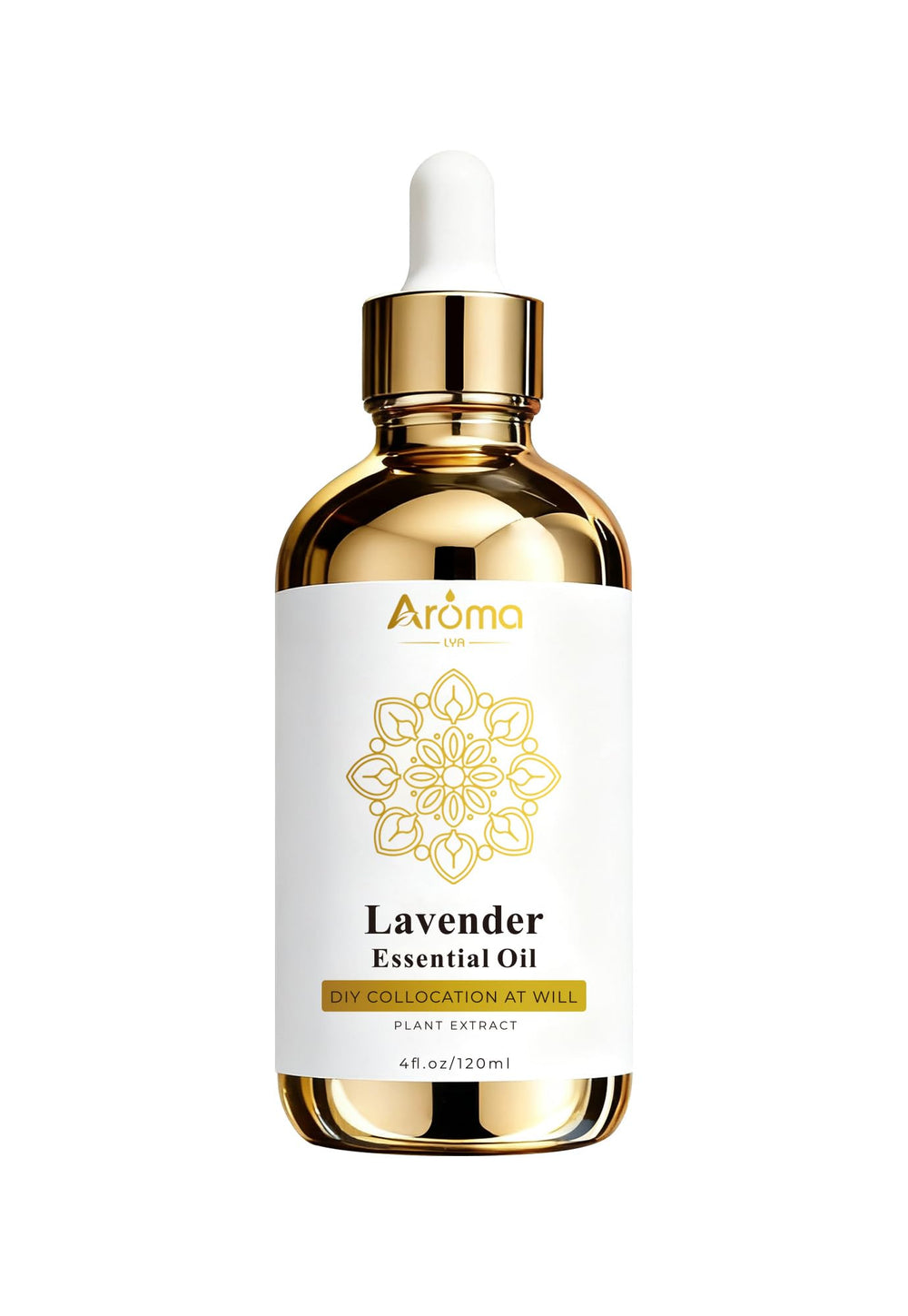 AromaLYA Lavender oil in amber bottle for pure diffusion and fragrance.