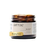 Arrae Bloat bottle-front label shows natural ingredients for digestive relief after meals