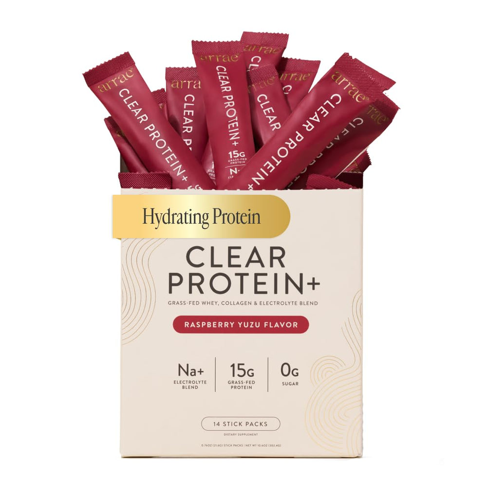 Arrae Clear Protein bottle being poured for quick post-workout recovery.