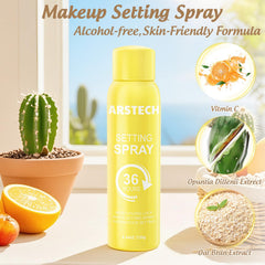 arstech ultra-fine mist nozzle delivers even coverage for quick makeup setting.
