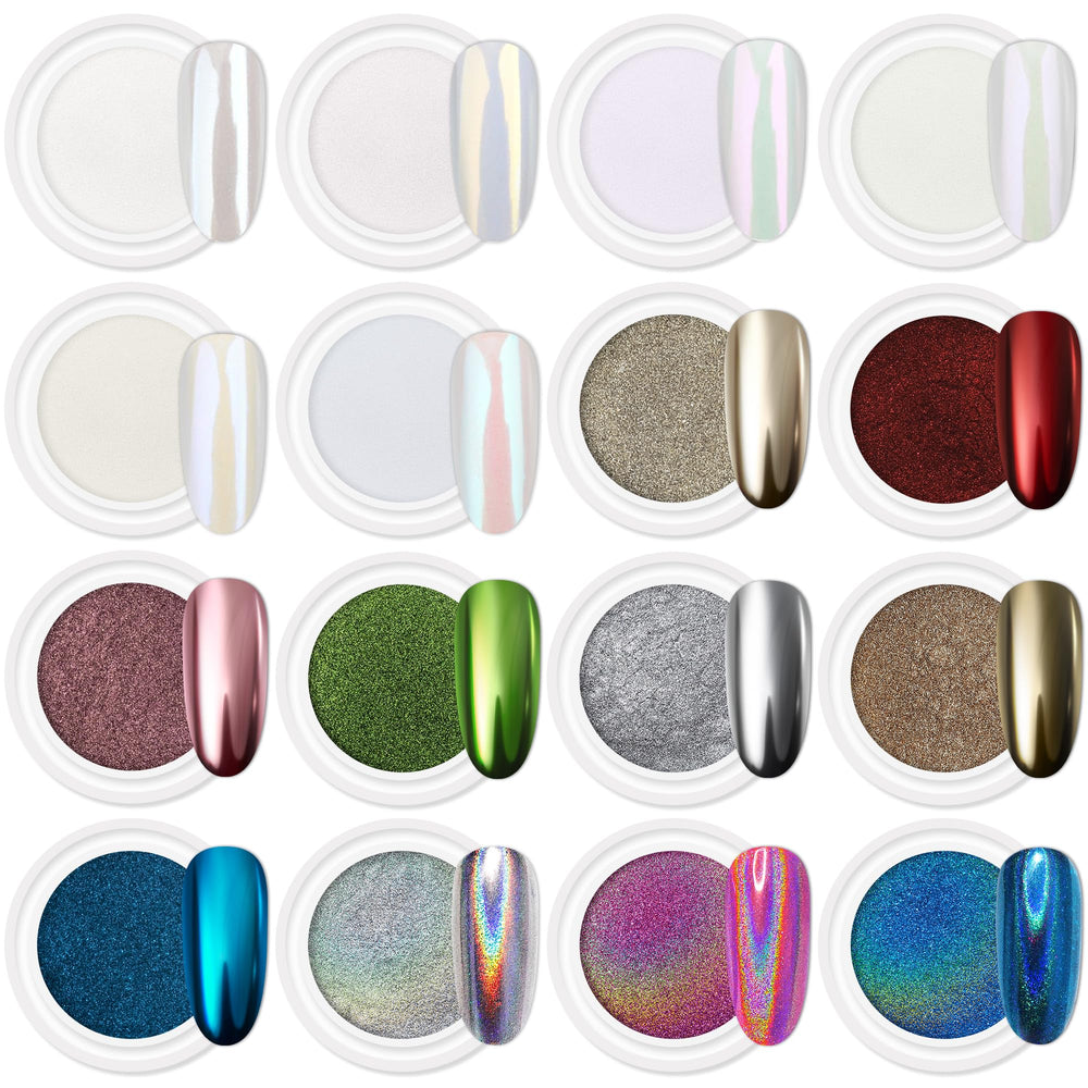 Artdone White Pearl chrome powder for a luminous mirror finish on nails